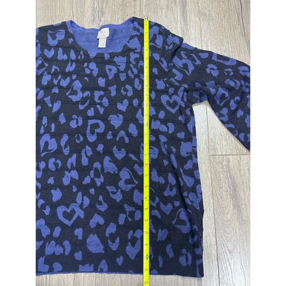 Chico’s Leopard Print Sweater Blue Black Animal Pattern Size 2 (M/L) - Picture 4 of 7